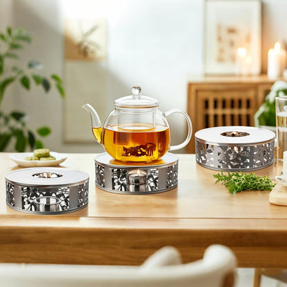 Tea Warmer Petals Silhouette, 3 Pack | Stainless Steel Teapot Warmer, With Tealight Holder