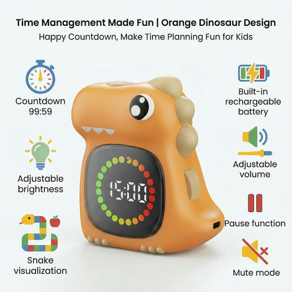 Visual Timer for Kids 99 Minute Digital Potty Training Timer for Homeschool | Dual sound; Dinosaur Look; Long Battery Life