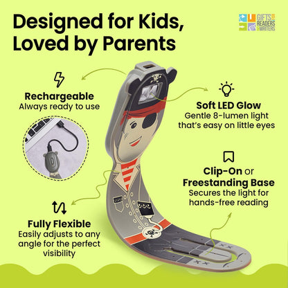 Gifts for Readers & Writers Rechargeable Book Light for Kids, Clip On Reading Light for Bed, 2in1 Flexilight Pals & Bookmark, 12 Hours of Light Once Charged, Includes USB Cable & 2 LED Lights, Dog