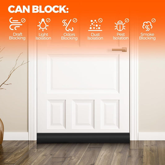 Holikme Door Draft Stopper Weather Stripping Adjustable Door Sweeps, Black | Draft Stopper for Bottom of Door Gap Filler, Windproof Seal, Easy Install, Block Noise, Cold Air, Light, Dust & Drafts