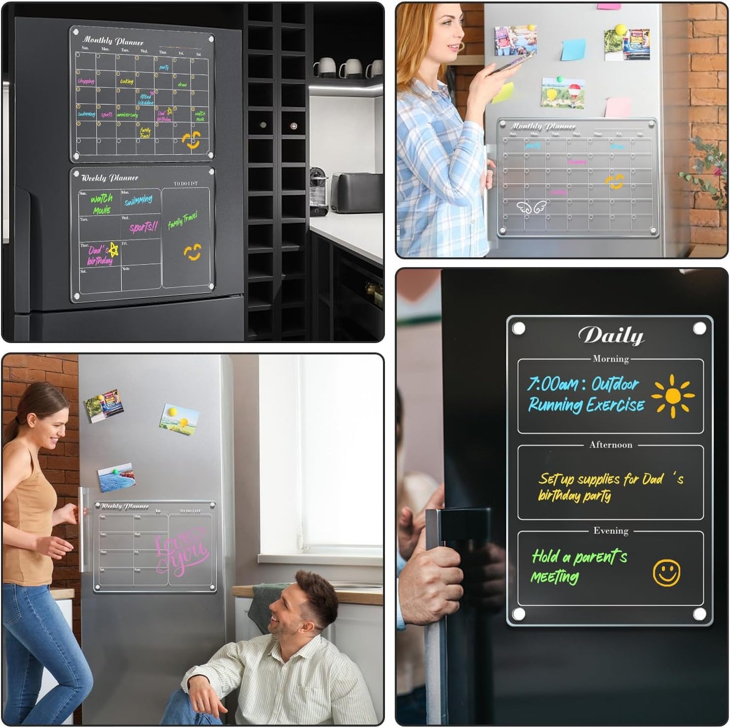 DIYMAG Magnetic Calendar, Fridge Magnets for Whiteboard 4 PCS Dry Erase | Clear Monthly Weekly Daily Memo Acrylic Planning Boards Apartment Essentials for Refrigerator