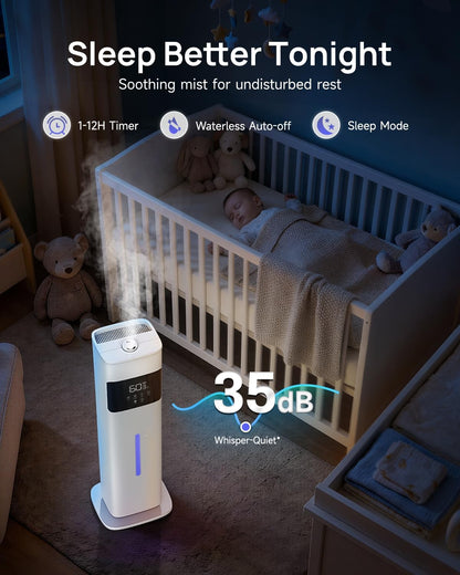 Humidifier Large Room, 2.1Gal/8L Cool Mist Humidifiers for Bedroom 500 sq ft, Humidifiers for Home with Essential Oil Diffuser, Top Fill Quiet Humidifier for Baby Nursery Office Plants, Black