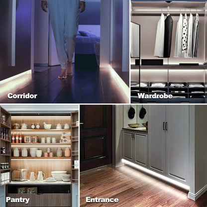 MY BEAUTY LIGHT Motion Activated LED Strip Lights, 16.4ft LED Light Strip with Day or Night 2 Lighting Modes, 3 Timing Off Modes, Bright White 12v Plug-in LED Rope Lights for Under Cabinet, Kitchen