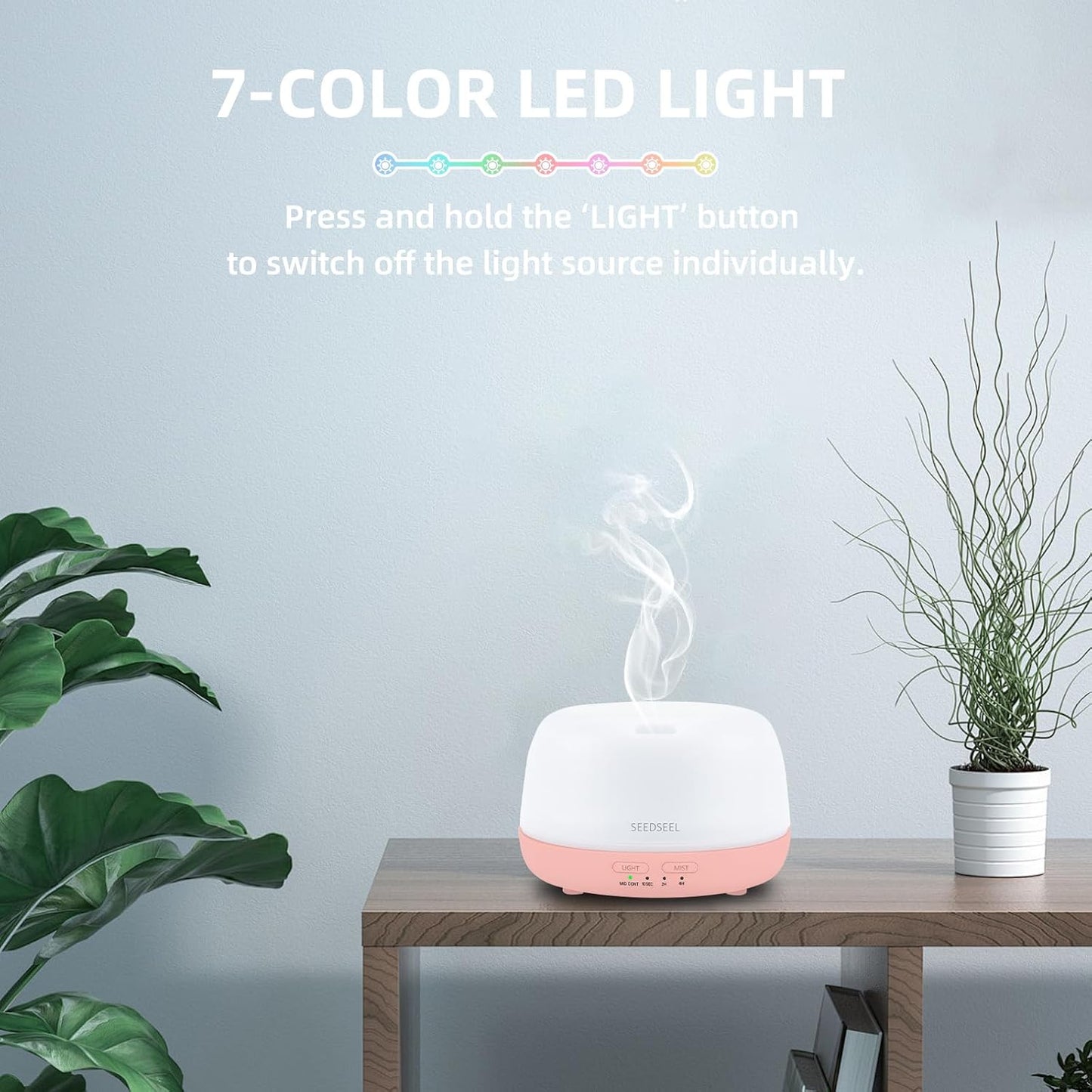 SEEDSEEL 300ML Essential Oil Diffuser with 7-Color LED Lights and Remote Control, Modern Minimalist Design, High-Efficiency Ultrasonic Mist Aromatherapy Diffuser for Home