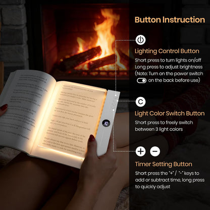 LED Book Light, 3 Color Temps & Stepless Dimming, Night Reading with Timer | 2-In-1 Rechargeable Clear LED Flat Reading Light and Night Light. Perfect for Night Reading and Bookish Gifts(Black)