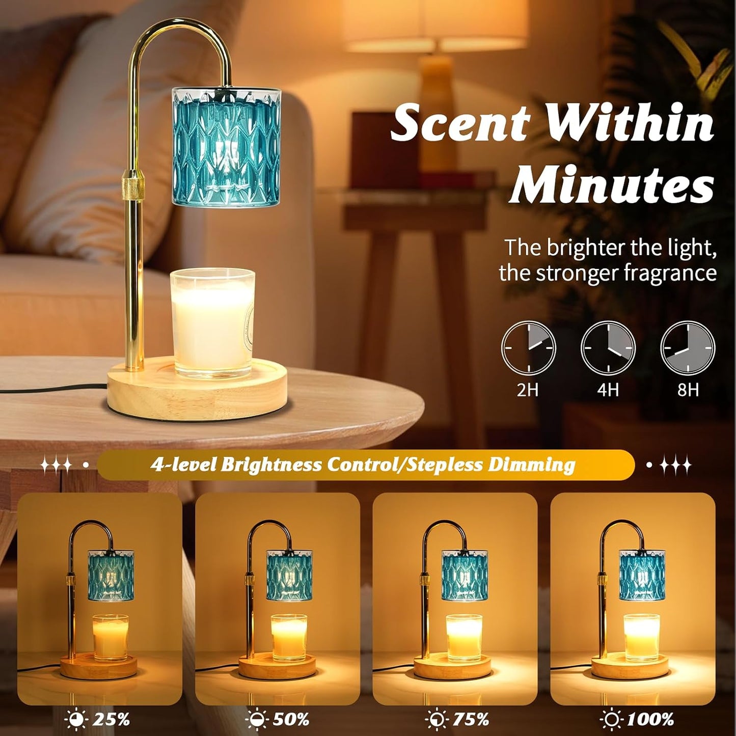 HAIDOLIANG Blue Candle Warmer Lamp with Timer and Dimmer | Height and Brightness Adjustable,Glass Electric Wax Warmer with 2 Bulbs for Women Gifts, Home Decor for Scented Jar Candles
