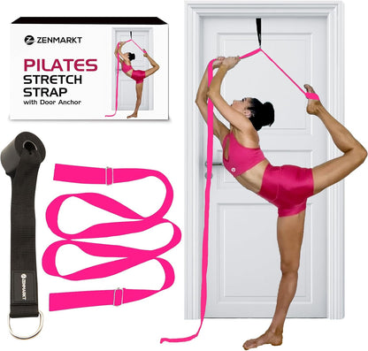 Pilates Stretching Strap with Door Anchor for Flexibility Training | Improve Leg Flexibility, Core Stability and Posture Alignment - Ideal for Pilates, Stretching, Mobility and Home Workouts