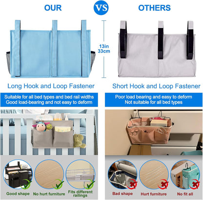 Surblue Bedside Caddy Hanging Organizer Storage Bag Pocket for Bunk, Hospital, College Dorm Rooms, Baby Bed Rails, Camp - 4 Pockets, 2 Hooks (Blue)
