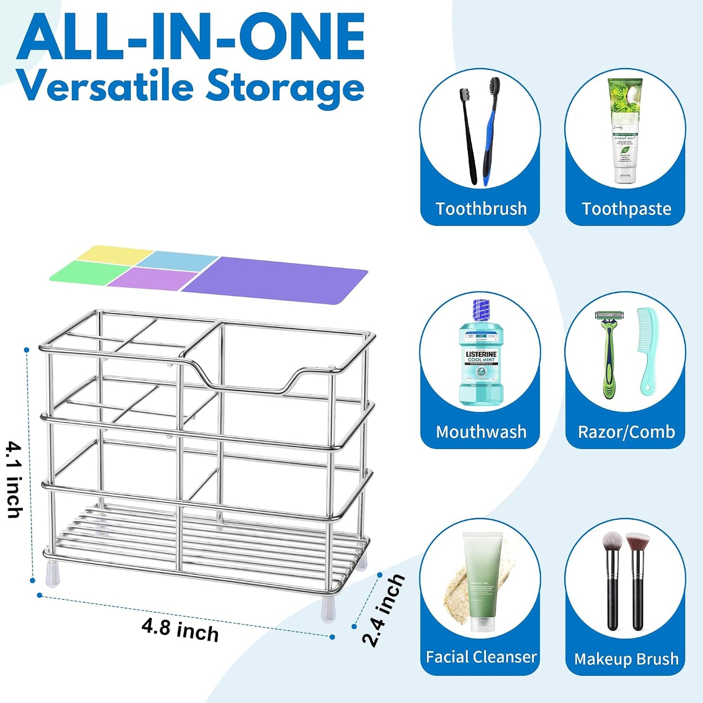 Electric Toothbrush Holders for Bathrooms 304 Stainless Steel Quick Drying | Upgrade Heavy Duty Sturdy Durable Toothpaste Holder Bathroom Organizer Storage Decor Accessories Tooth Brush Holder Caddy