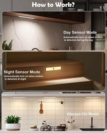 SZOKLED Motion Sensor Night Lights, 58-LED RGB Under Cabinet Lighting Wireless, 1100mAh Rechargeable Under Cabinet Lights Dimmable Closet Lights for Step, Stair, Kitchen,Hallway (2 Pack)
