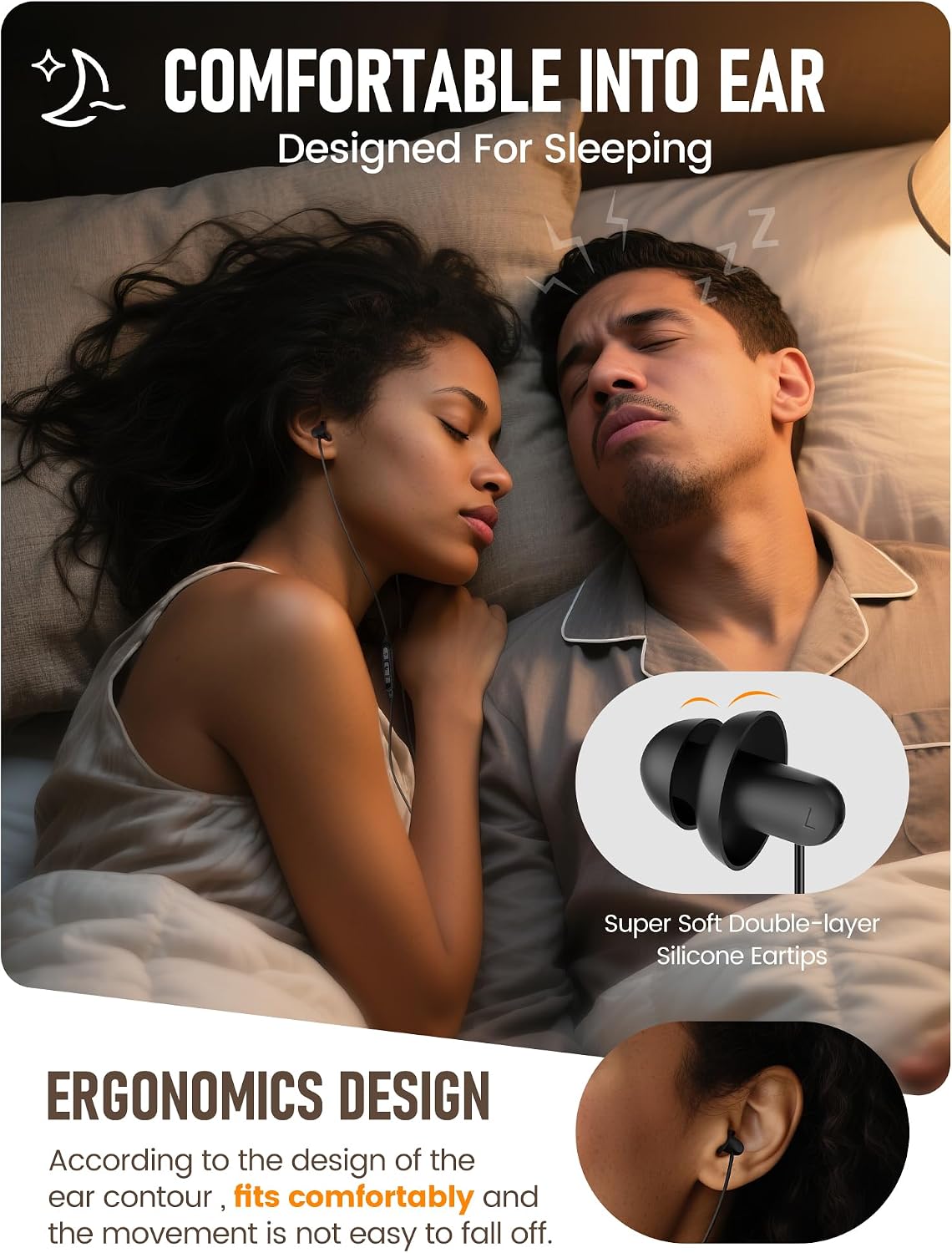 Sleep Earbuds, Hearprotek 2 Pairs Ultra Soft Lightweight Silicone Sleeping Earphone Headphones with Volume Control and mic for Side Sleeper, Snoring, Air Travel, Relaxation (Black)