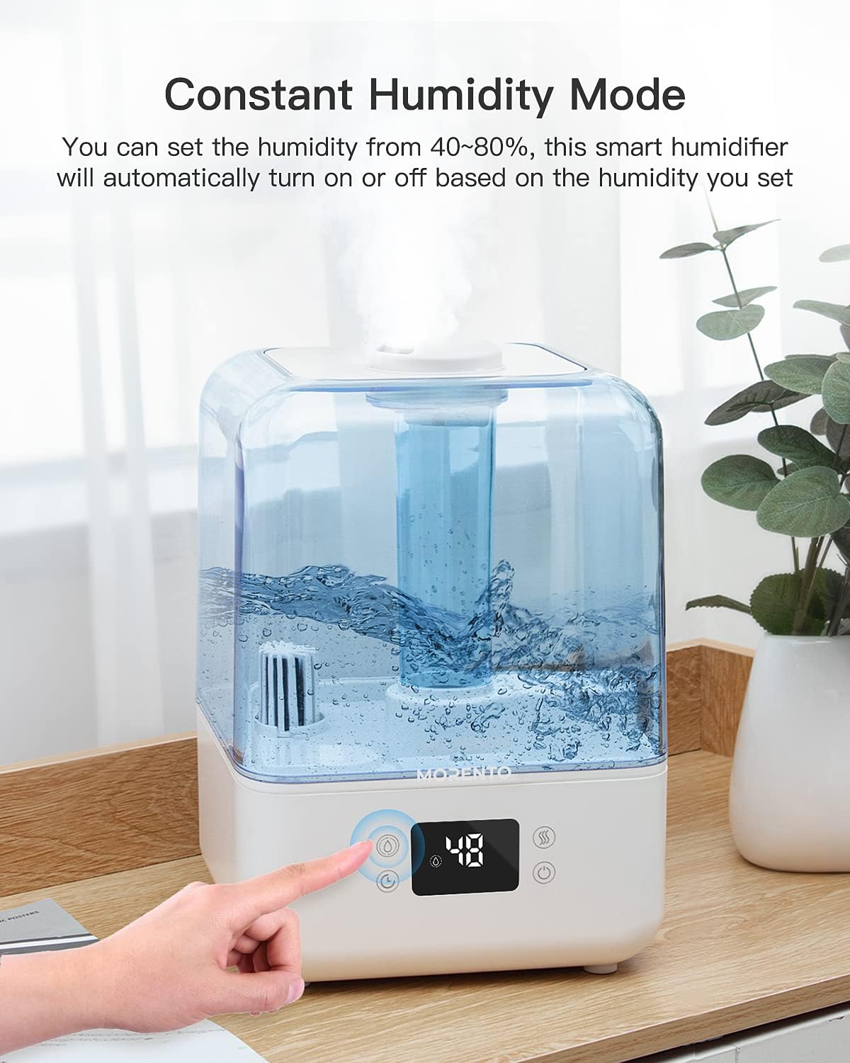 MORENTO 4.5L Top Fill Cool Mist Humidifier for Bedroom, Large Room, Home with 360 Nozzle, Auto Shut-Off, Humidity Setting, 50Hrs Runtime, Night Light, White