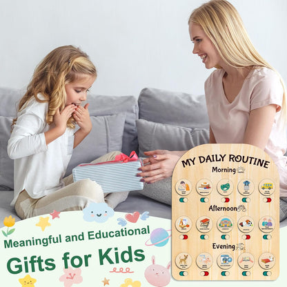 Wooden Chore Chart for Kids, Daily Visual Routine Schedule Educational Gift | 80 Task Cards & Sliding Buttons | Morning & Bedtime Responsibility Board for Toddlers Ages 3-5 | Montessori Educational Gift