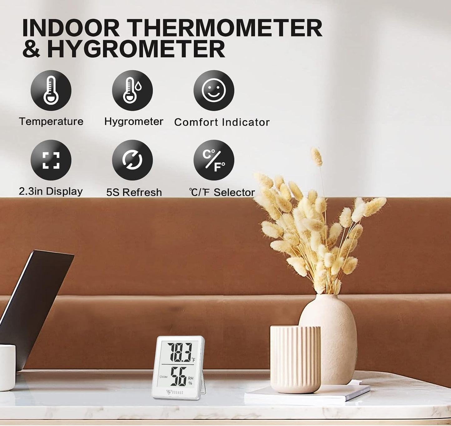 DOQAUS Digital Hygrometer Indoor Thermometer Humidity Meter, Black | Mini Room Thermometer, 5s Fast Refresh, Accurate Temperature and Humidity Monitor for House, Baby Room, Greenhouse, Incubator