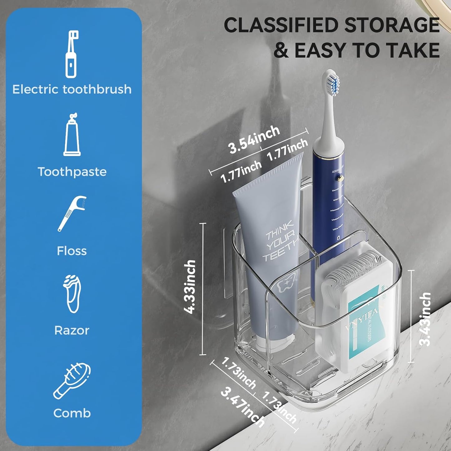 3 Slots Detachable Toothbrush Holders Wall Mounted for Bathrooms | Electric Toothbrush Holder with Drip Tray, Tooth Brush and Toothpaste Holder Organizer for Bathroom Countertop Organizer