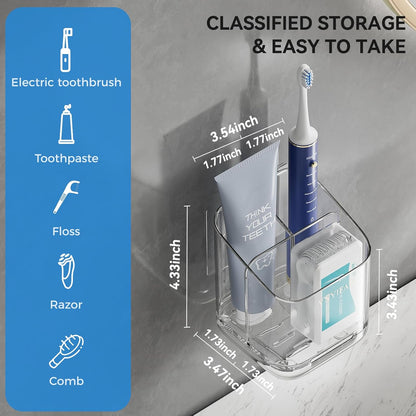 3 Slots Detachable Toothbrush Holders Wall Mounted for Bathrooms | Electric Toothbrush Holder with Drip Tray, Tooth Brush and Toothpaste Holder Organizer for Bathroom Countertop Organizer