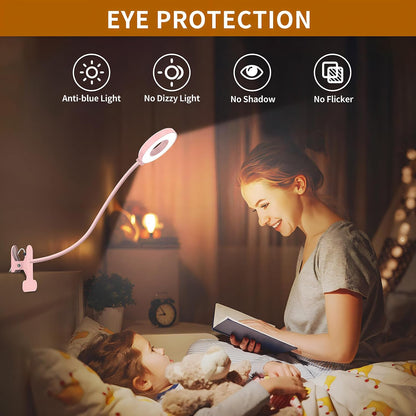 iZELL Desk Lamp, [3 Color Modes & 10 Brightness] LED Reading Light with Clamp, Silicone Flexible Arm Book Light for Kids Reading Book in Bed at Night Clip on Table, Headboard, Dorm - 15.8‘’ Black