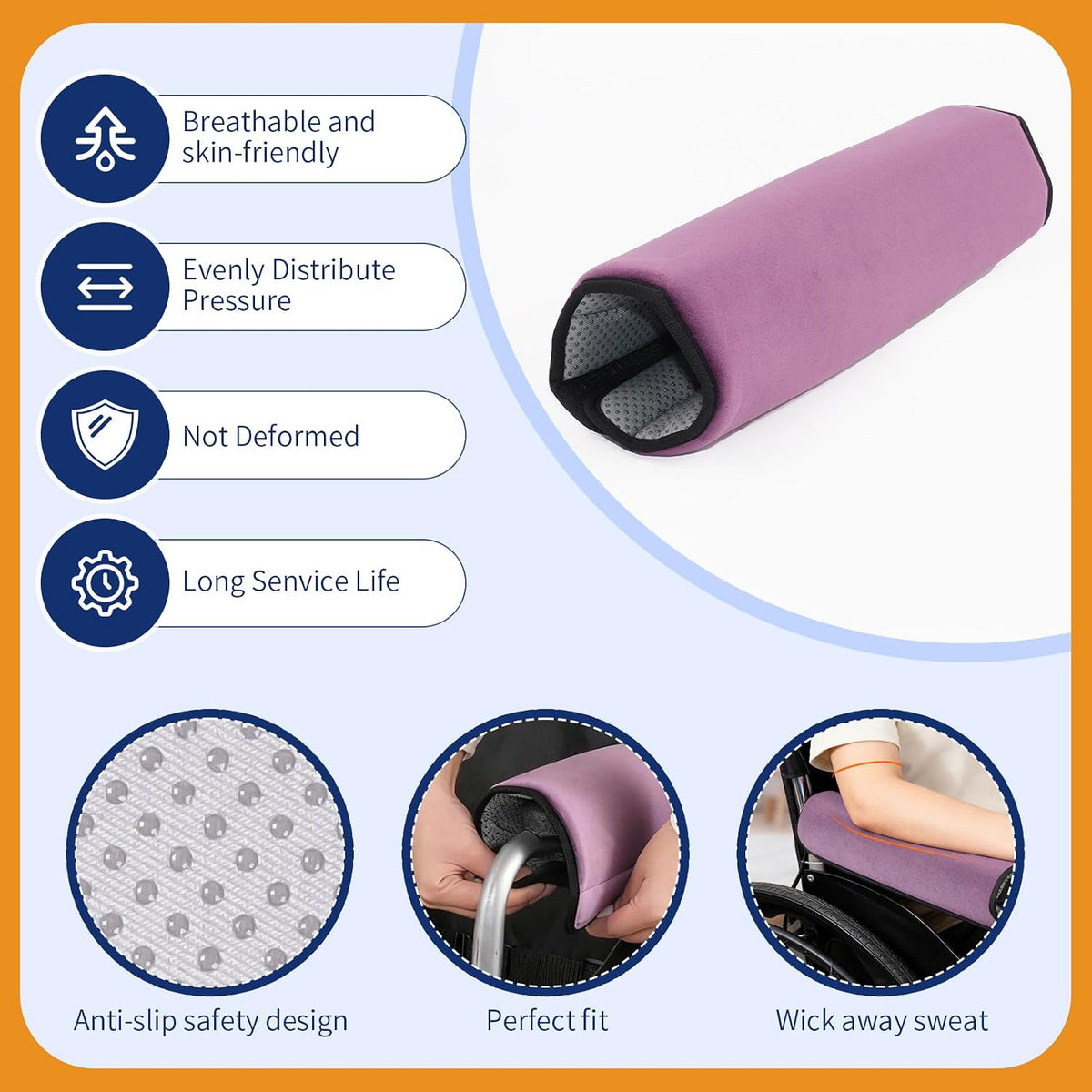 Wheelchair Armrest Covers (Pair)-Memory Foam Wheelchair armrest Pads Wicking Washable Non Slip Arm Rest Cover Cushion Pad for wheelchairs Office Chairs armchairs (Blue-Gray)