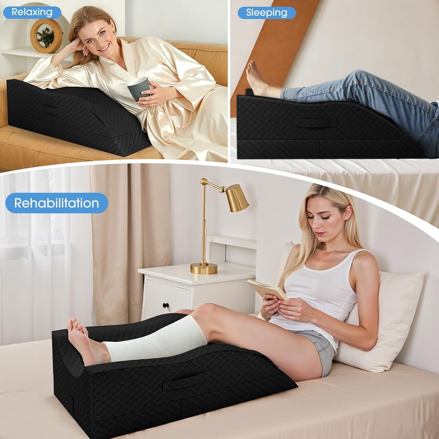 TranquilRelax Leg Elevation Pillows for After Surgery, Wedge Pillow, Grey | Memory Foam, All-around Knee & Ankle Support for Swelling, Height-adjustable, Nop-Slip Bottom, Washable Cover, Single-leg