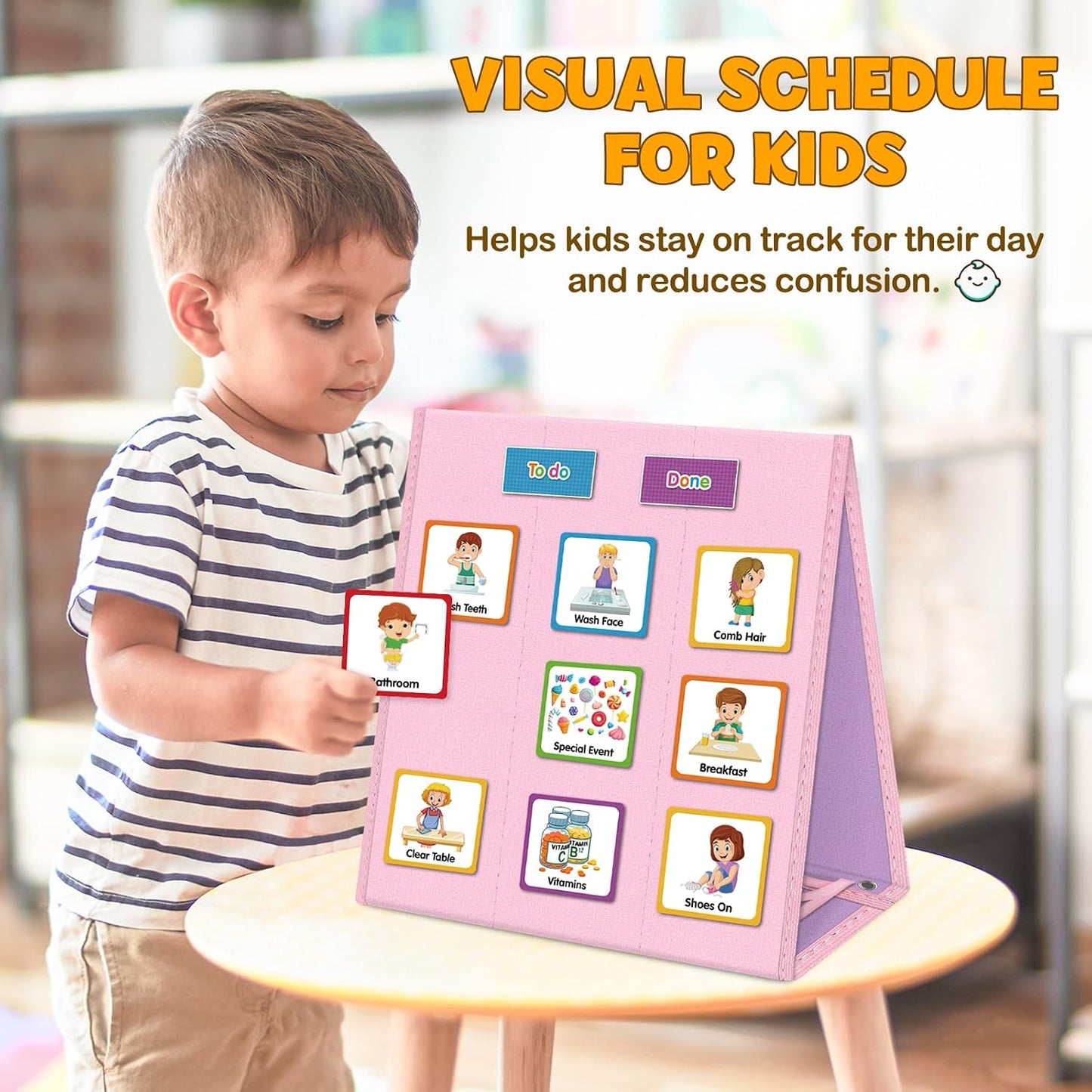 Large Visual Schedule for Kids Chore Reward Chart,Bedtime Routine Chart for Toddlers,Double Side Weekly Planner Board With 109 Cards for Home School Planner,Autism Learning Materials.
