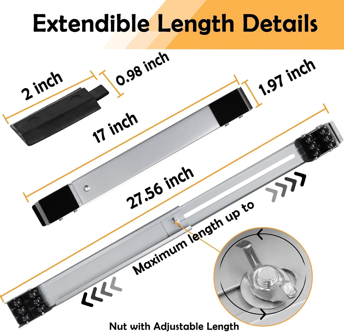 Extendable Furniture Appliances Rollers, Mover Tools for Moving, Black | 24 Roller & Brake Equipment for Heavy Washing Machine Refrigerator for Mobile Wheels Strong Base Stand Hold Up to 660 lb
