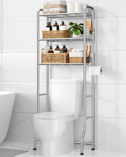 Kitsure Over Toilet Storage Rack, 63.2" H Space-Saving, Holder & Hooks | Bathroom, Laundry Room, Small Spaces, Families, Durable Metal, Black, 3 Tier