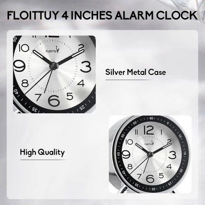 FLOITTUY Super Silent Metal Alarm Clock,Beep Wake Round Alarm Clock with Night Light,Battery Operated,Easy Set,Simple & Retro for Desk, Bedroom and Home Decoration(Creamy White)