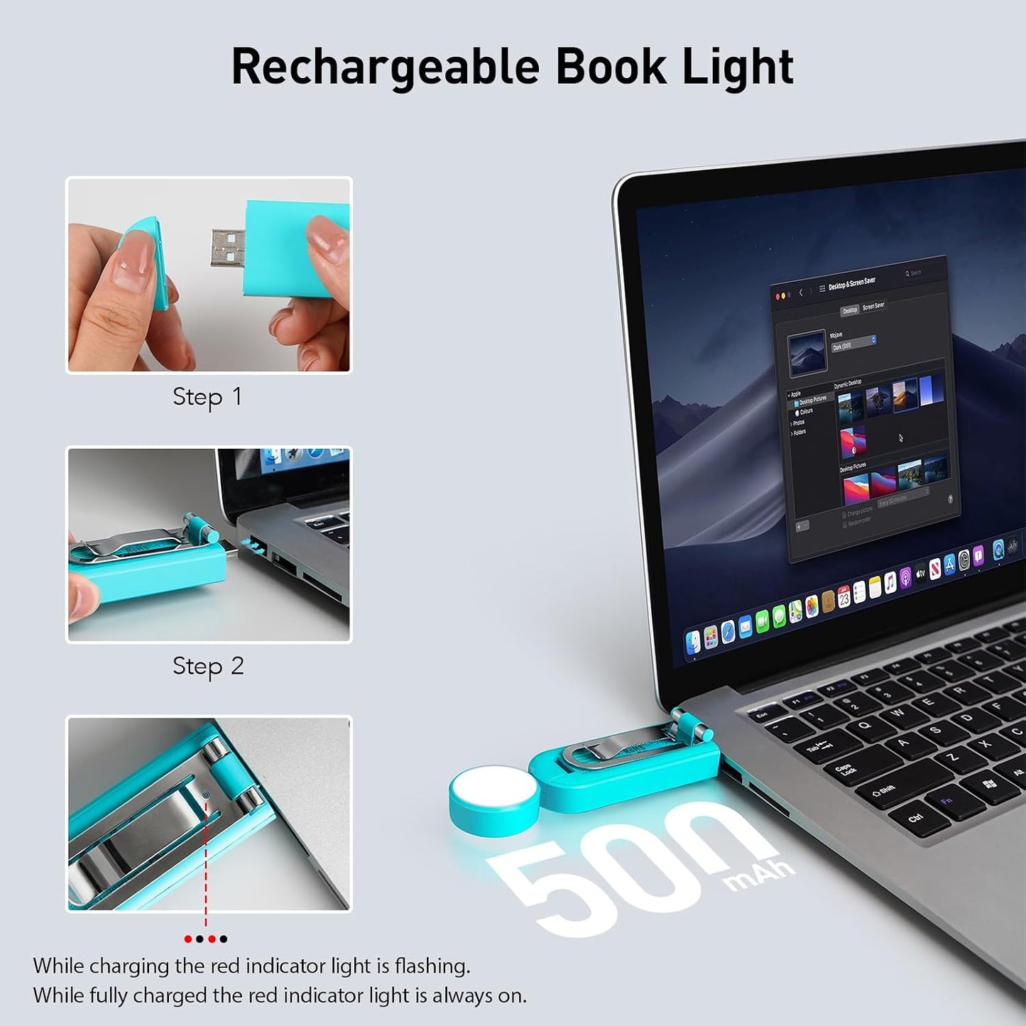 VAVOFO USB Rechargeable Bookmark Reading Light, Blue Light Blocking Amber LEDs for Bedtime Reading - Clip On, 9 Lighting Modes