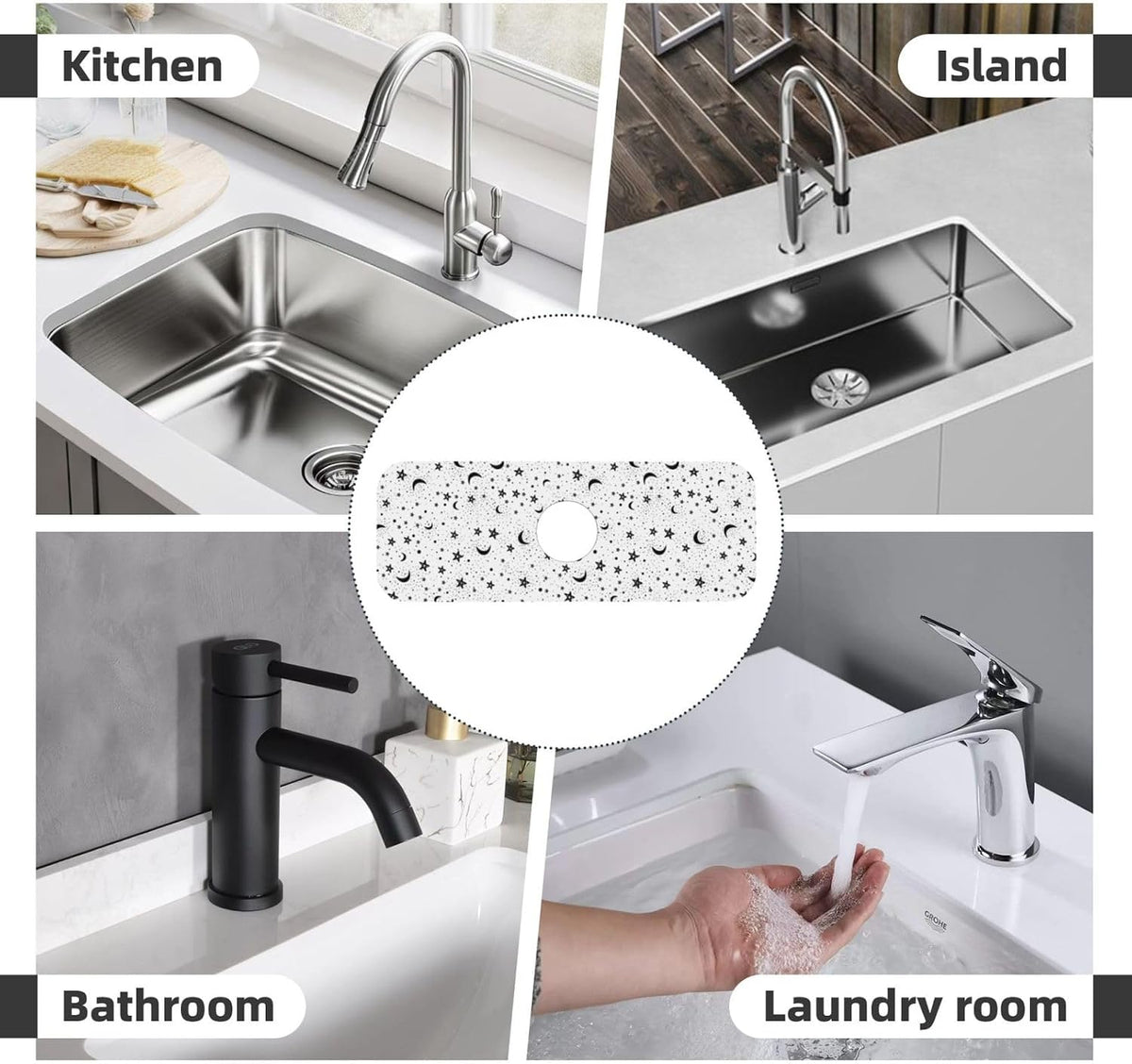Aquamarine Blue Mexican Tiles Faucet Splash Guard Mat for Kitchen Sink 15x5.5" - Colors B