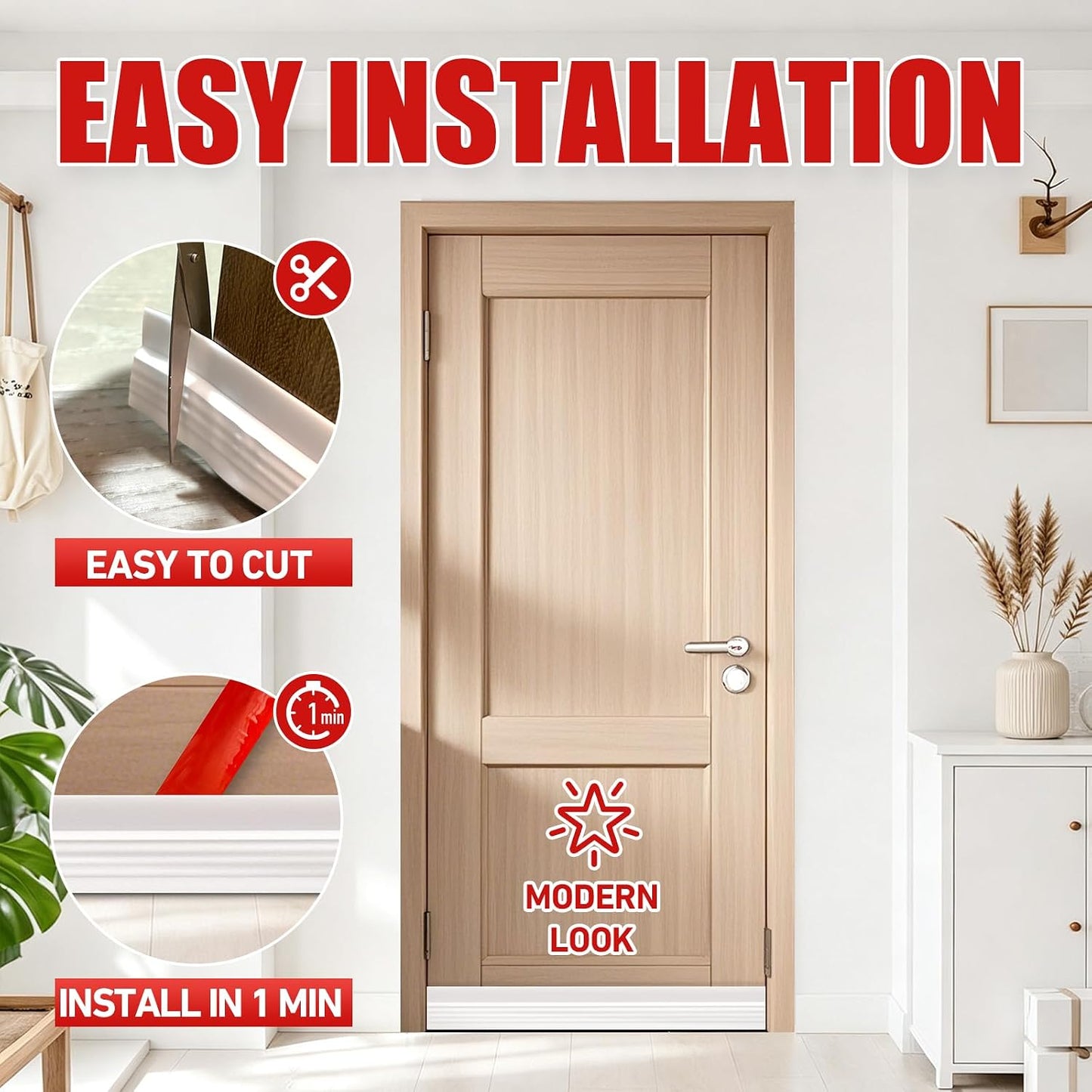 White Door Draft Stopper 39 Inch, Adhesive Under Door Bottom Sweep | Weather Stripping Door Bottom Seal, Soundproof Thermal Insulation Door Gap Filler for Interior Exterior Doors Noise Blocker