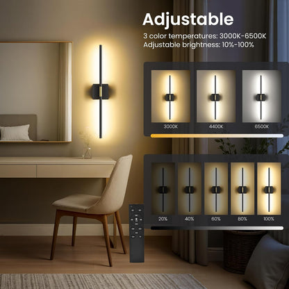 10000mAh Rechargeable Wall Lights, Black Gold, 29 Inch, 3CCT, 2 Pack