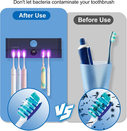 Toothbrush Holder and Cleaner Razor Holder and Dryer Auto Open/Close Cover Rechargeable Wall-Mounted Suitable for Most Toothbrushs