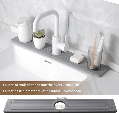 Diatomite Faucet Mat for Kitchen Sink, Quick-Dry Stone-Like Sink Mat, Flat Lay Absorbent Countertop Drying Mat for Faucet Area, Hard Diatomite Mat, Gray, 23.6 x 4 in