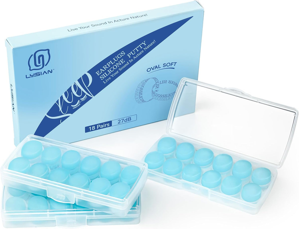 LYSIAN 27dB Moldable Silicone Ear Plugs for Sleep and Swim, 6 Pairs, Blue