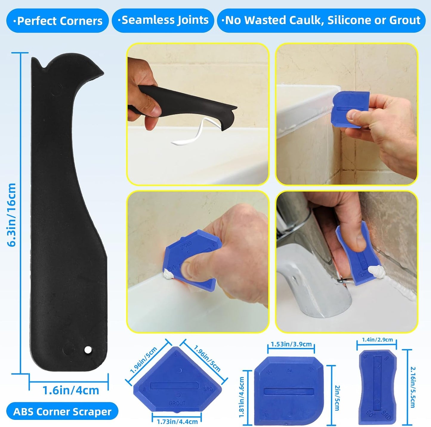 Caulk Tool Kit for Removal and Application Caulking Spatula Grout Stripper Tool Grout Remover Angle Carbide Scraper Caulking Tips Tool with Caulk Application Tool and Silicone Finishing Tools