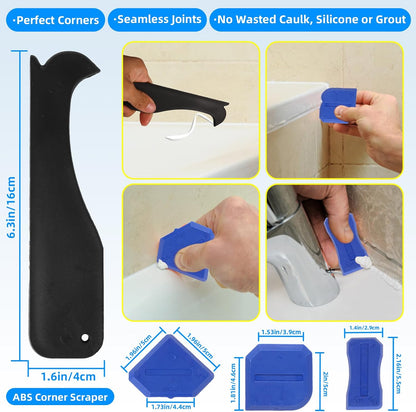 Caulk Tool Kit for Removal and Application Caulking Spatula Grout Stripper Tool Grout Remover Angle Carbide Scraper Caulking Tips Tool with Caulk Application Tool and Silicone Finishing Tools