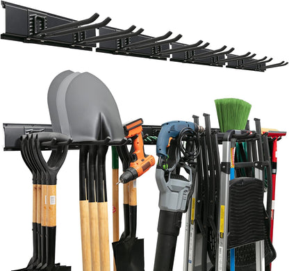 Garage Tool Organizer Wall Mount, 64", 4 Racks 8 Hooks, 400 lbs | 400 lbs, anti-rust carbon steel, garden tool organizer & storage rack for garage organization, shovels, rakes & tools