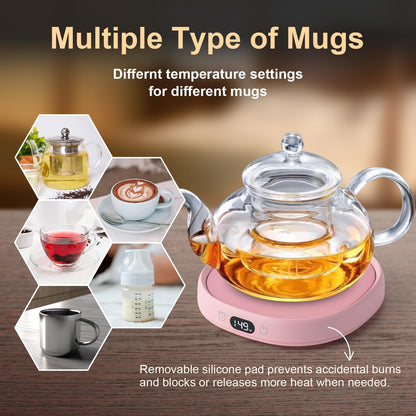 Cat Mug Coffee Mug Warmer Set for Desk Electric Heated Tea Cup Candle Plate | Cute Cat Cup Warmer Set, Self Heating Tea Warmer for Office Home, 8Hrs Auto Shut Off 4 Temperature Setting, Christmas Gift