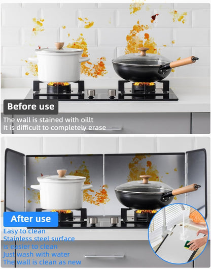 4 Sided Splatter Guard Foldable Stainless Steel Stove Splash Guard 11.8″ Height Oil Splatter Screens for Frying Kitchen Backsplash Protector Nonstick Oil Splatter Guard for Cooking