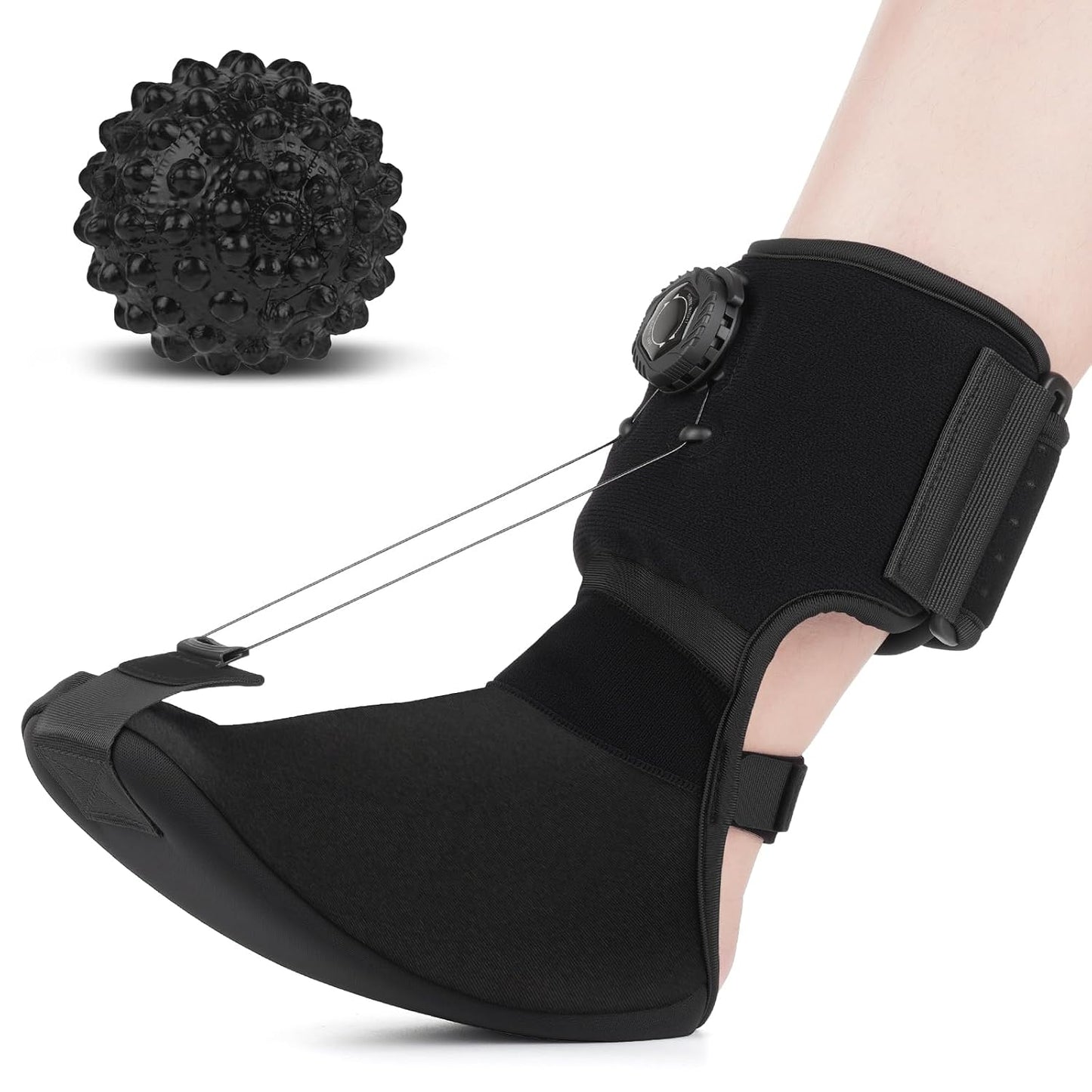 Plantar Fasciitis Night Splint Sock - Hook Knob Adjustment Extended Support Plate with Massage Ball - Relief for Plantar Fasciitis Heel Pain Achilles Tendonitis - Secure Fit for Men Women Black Small
