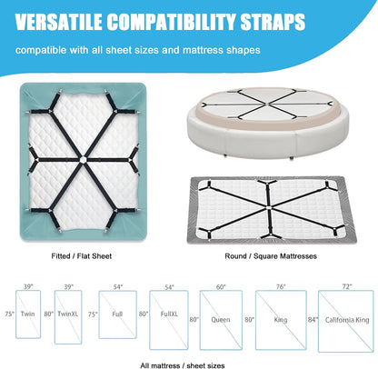 Bed Sheet Holder Straps, Adjustable Elastic Fitted Sheet Strap Tablecloth Clip Bed Suspender Fasteners Keep Sheets in Place Firm for Twin Full Queen King Bed Round Square Mattresses Table