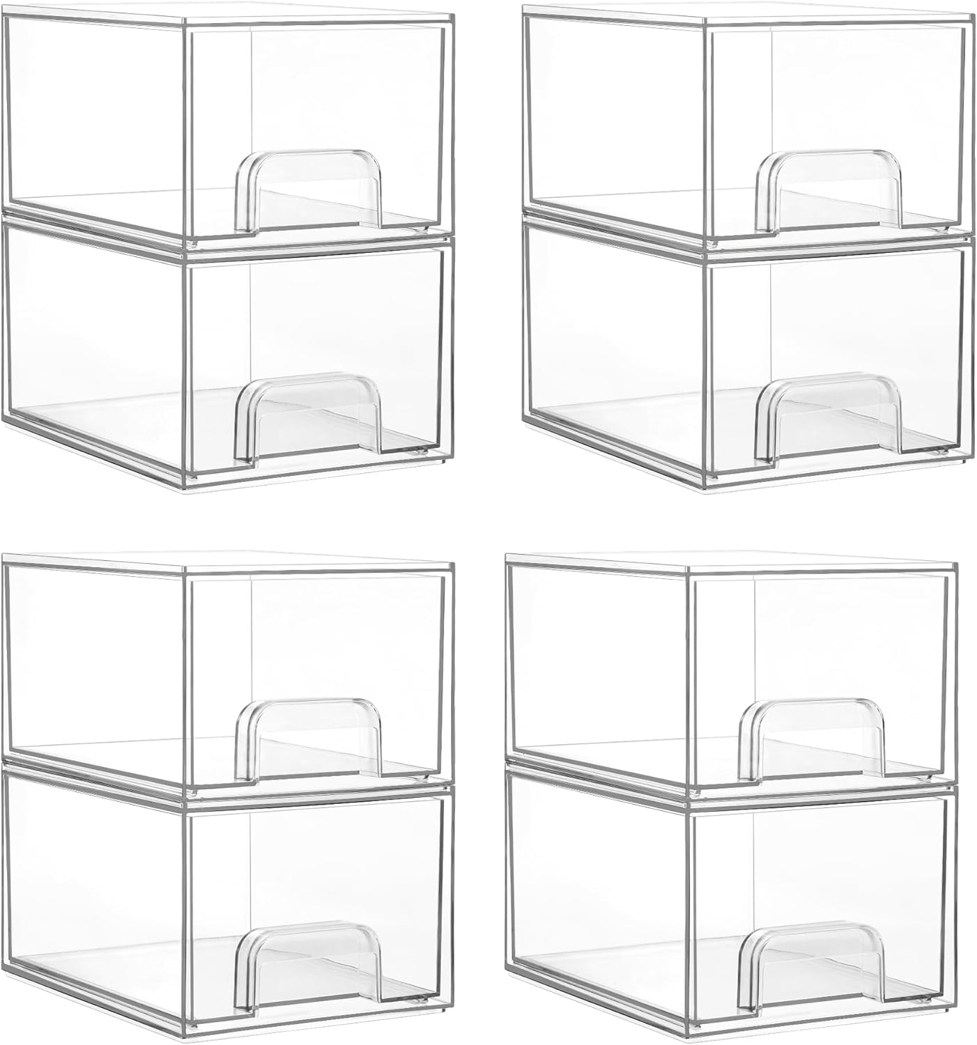 Vtopmart 4 Pack Small Clear Stackable Storage Drawers, Fits Narrow Spaces | Multi-Use Plastic Bins for Bathroom Cabinet Organizer, Makeup, Desk, Vanity, Undersink, Medicine ,Keeps Small Items Organized