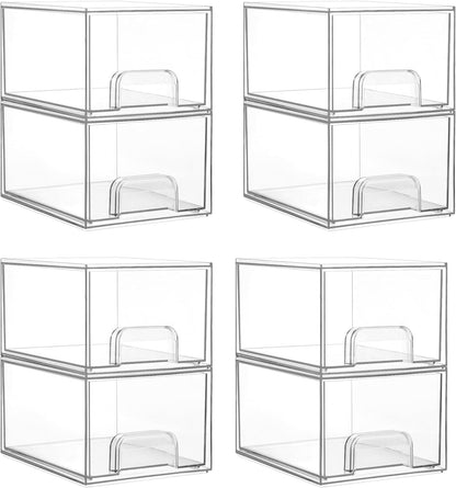 Vtopmart 4 Pack Small Clear Stackable Storage Drawers, Fits Narrow Spaces | Multi-Use Plastic Bins for Bathroom Cabinet Organizer, Makeup, Desk, Vanity, Undersink, Medicine ,Keeps Small Items Organized