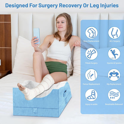 TranquilRelax Leg Elevation Pillow for After Surgery, Wedge Pillow, Grey | Single-leg design, adjustable height, U-shaped cradle, supportive memory foam, washable cover, leg elevation for swelling