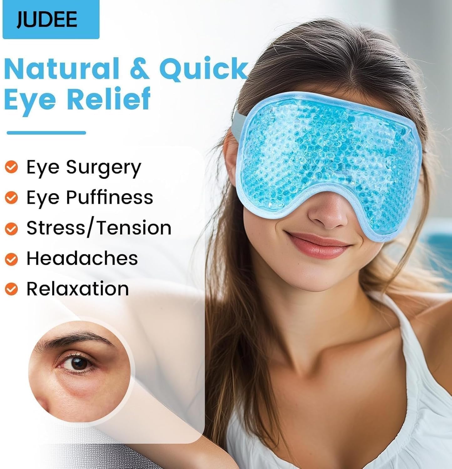 Cooling Gel Eye Mask for Puffy Eyes, Migraines & Dark Circles | Hot & Cold Therapy, Headache Relief, Reusable Gel Beads, Adjustable Strap, Skin Care Use