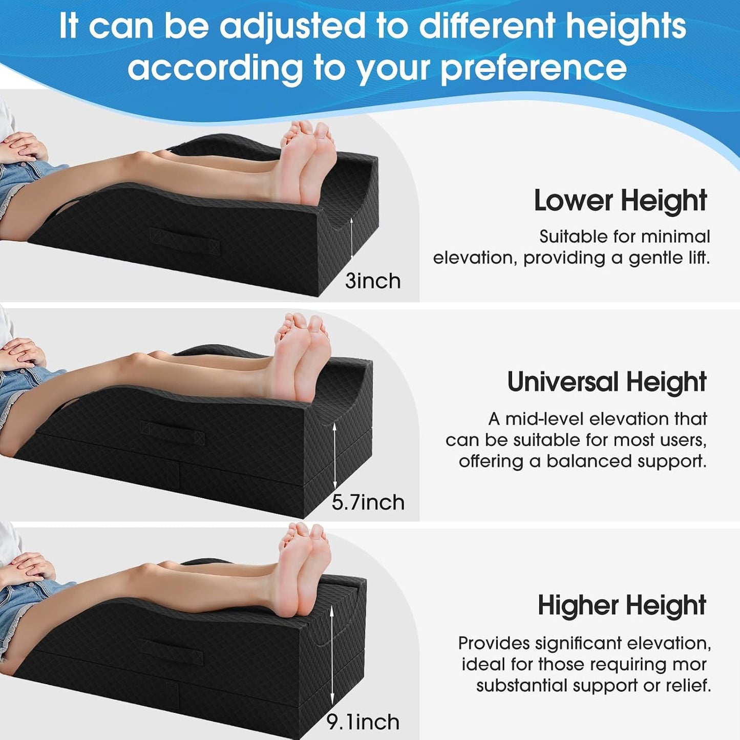 TranquilRelax Leg Elevation Pillows for After Surgery, Wedge Pillow, Grey | Memory Foam, All-around Knee & Ankle Support for Swelling, Height-adjustable, Nop-Slip Bottom, Washable Cover, Single-leg