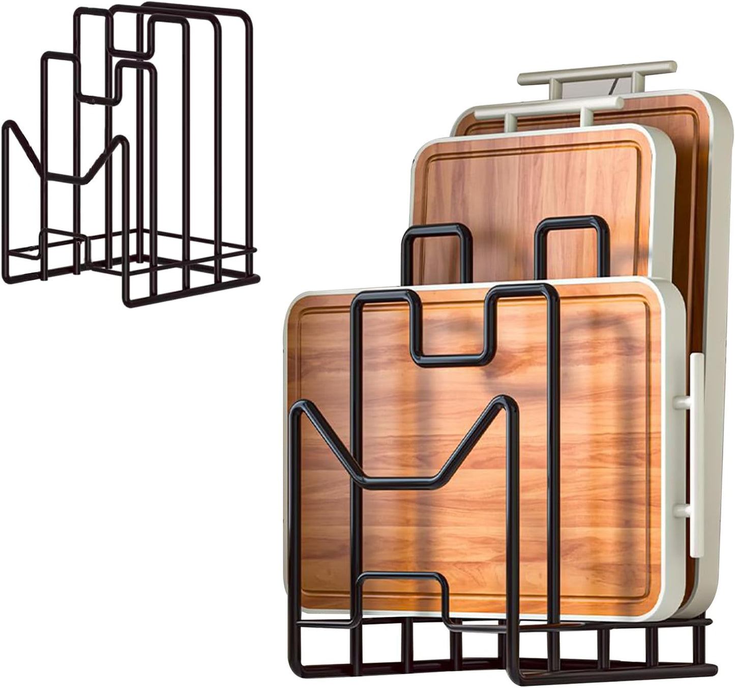 Multifunctional Cutting Board Organizer, Cutting Board Holder Rack Baking Cookie Pan Sheets Cooling Racks Storage Stand for Kitchen Cabinet -Divided Holder with 4 Slots (2PS Black)