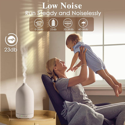 Diffuserlove Ceramic Essential Oil Diffuser 160ML Aromatherapy Diffuser for Home Bedroom Room Cool Mist Humidifier Stone Air Diffusers (Size:6.8" H x 3.6" W)