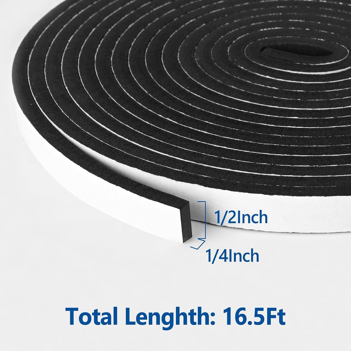 Kikerike Self Adhesive Foam Tape Weatherstrip 1/2In x 1/4In x 42Ft High Density Foam Insulation Strips Seal Weather Stripping with Strong Adhesive for Door and Window Sound Isolation Soundproofing