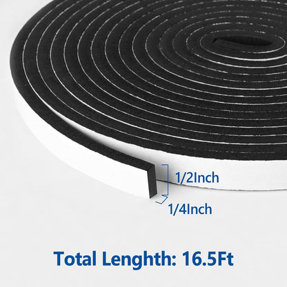 Kikerike Self Adhesive Foam Tape Weatherstrip 1/2In x 1/4In x 42Ft High Density Foam Insulation Strips Seal Weather Stripping with Strong Adhesive for Door and Window Sound Isolation Soundproofing